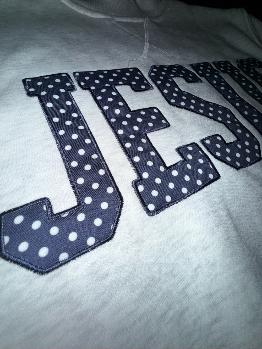 NEW BLUE RIOT XO VIRAL TIKTOK Gray MOCK NECK SWEATSHIRT Navy Polka Dot JESUS XS - Picture 3 of 10